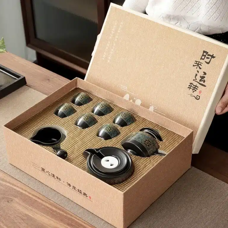 Service à thé chinois en céramique bleue – Set complet avec théière, verseuse et 6 tasses 1