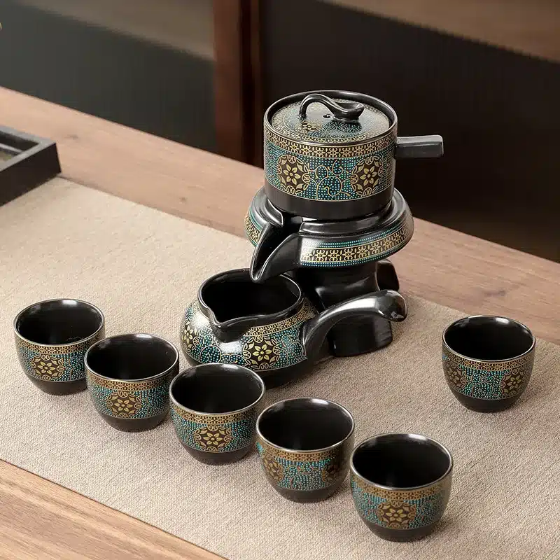 Service à thé chinois en céramique bleue – Set complet avec théière, verseuse et 6 tasses 7