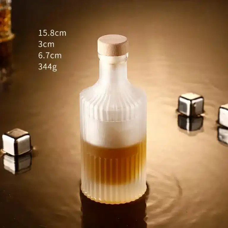 Bouteille apothicaire verre rainuré avec bouchon bois naturel 10