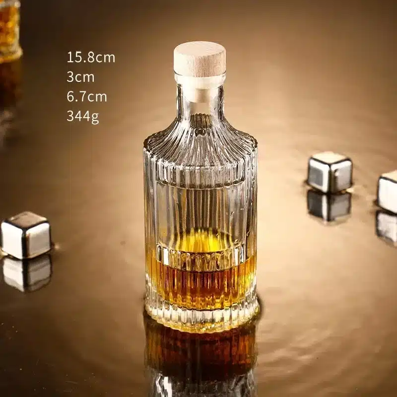 Bouteille apothicaire verre rainuré avec bouchon bois naturel 8