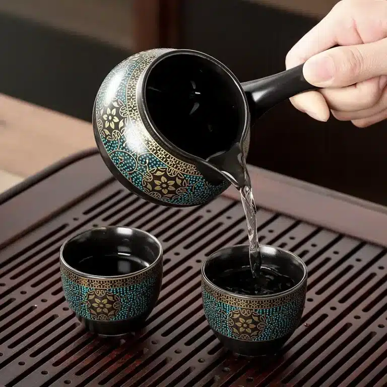 Service à thé chinois en céramique bleue – Set complet avec théière, verseuse et 6 tasses 4