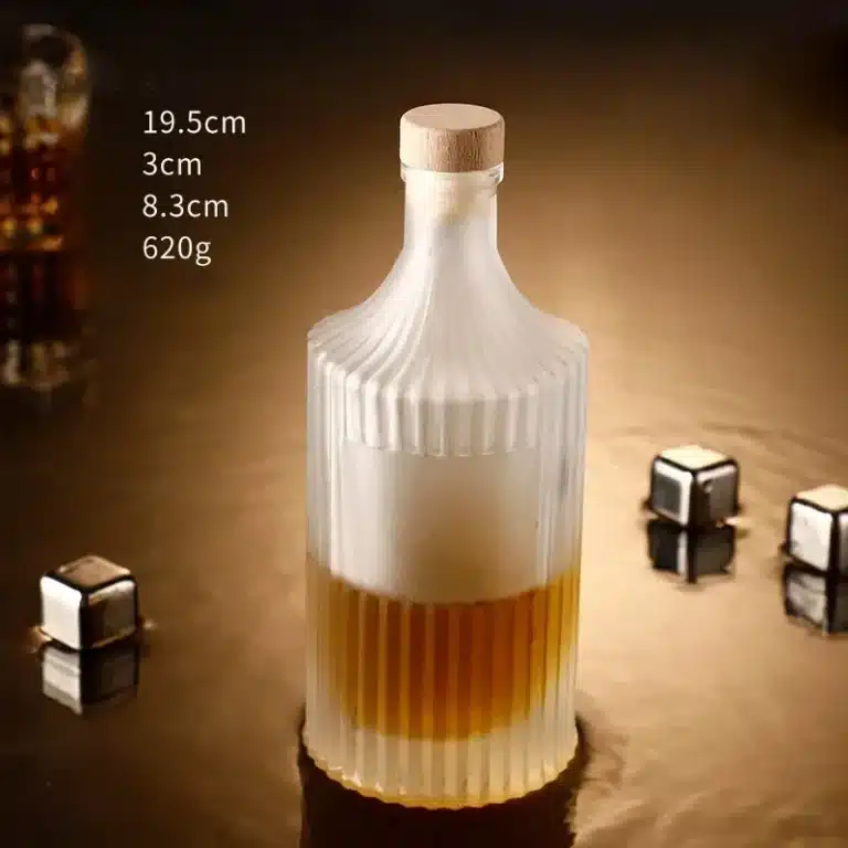 Bouteille apothicaire verre rainuré avec bouchon bois naturel 11