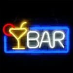 Néon enseigne BAR blanc & verre jaune