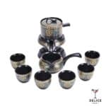 Service à thé chinois en céramique noire avec motifs dorées et bleus – Set complet avec théière, verseuse et 6 tasses