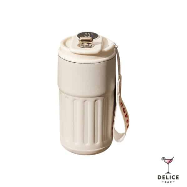 Tasse thermos café affichage LED avec anse - blanc