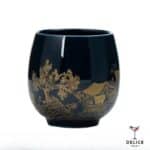 Tasse japonaise en céramique bleu 180 ml – style traditionnel avec motif doré pagode et cerisier