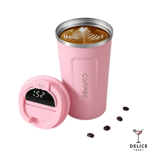 Tasse thermos café affichage LED - rose