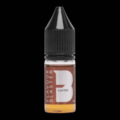 Flacon arôme Café 10 ml Flavour Blaster liquide ambré étiquette brune sur fond noir pour bulles de fumée