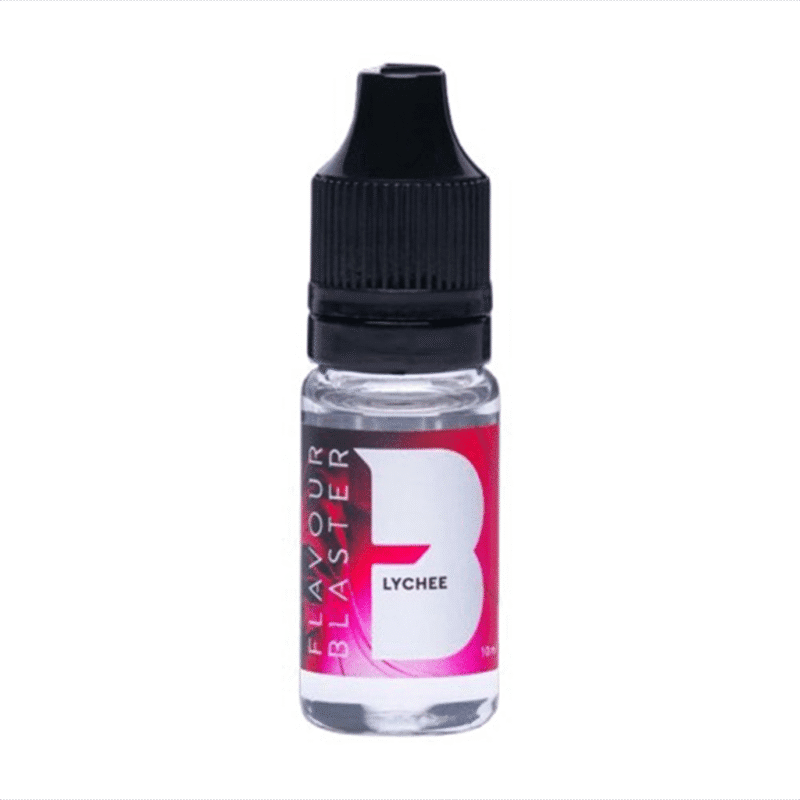 Flacon compte-gouttes arôme Litchi Flavour Blaster 10 ml, étiquette rose vif, pour bulles aromatiques de cocktails