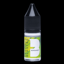 Flacon arôme Bergamote 10 ml Flavour Blaster étiquette verte et jaune sur fond noir pour bulles de fumée
