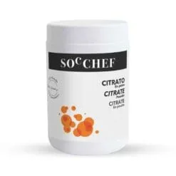 White SocChef jar of citrate powder, a pH regulator for cocktail spherification