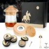 Kit fumoir à cocktail western en bois de hêtre avec couvercle, copeaux, capsules d'arômes et coffret cheval Délice Bar