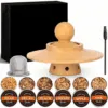 Kit fumoir pagode en bois de hêtre avec filtre inox, brosse, six capsules d'arômes et copeaux variés