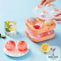 Moule à glaçons sphériques orange avec couvercle, boules de glace aux fruits et verre de mojito Délice Bar