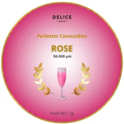 Pot de paillettes comestibles roses Délice Bar 50-500µm sans goût pour cocktails, 5g