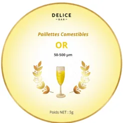 Étiquette pot de paillettes comestibles Or Délice Bar 50-500 microns sans goût pour cocktails