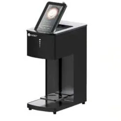 Mini machine imprimante alimentaire Evebot noire à écran tactile pour impression sur mousse de cocktails et cafés