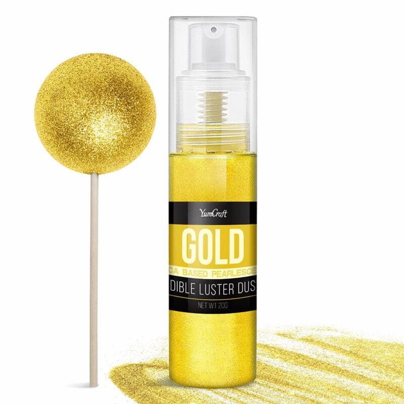 Spray de paillettes comestibles or sans goût 20g YumCraft avec cake-pop doré pailleté