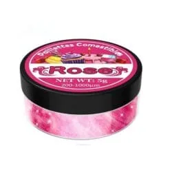 Boîte ronde de paillettes comestibles roses Paillettes Comestibles Rose 5g, granulométrie 200-1000 µm