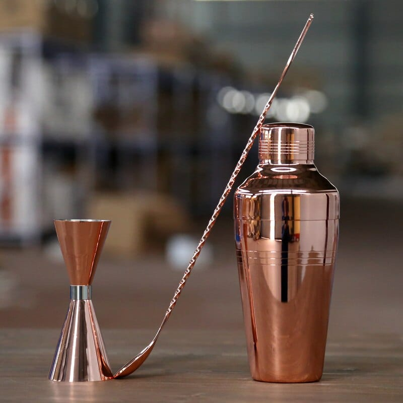 Kit cocktail Cobbler rose gold 4 pièces – acier inoxydable