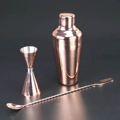 Kit cocktail Cobbler rose gold 4 pièces – acier inoxydable