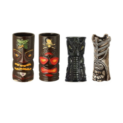 Coffret de 4 verres Tiki – masques polynésiens assortis – vue 1