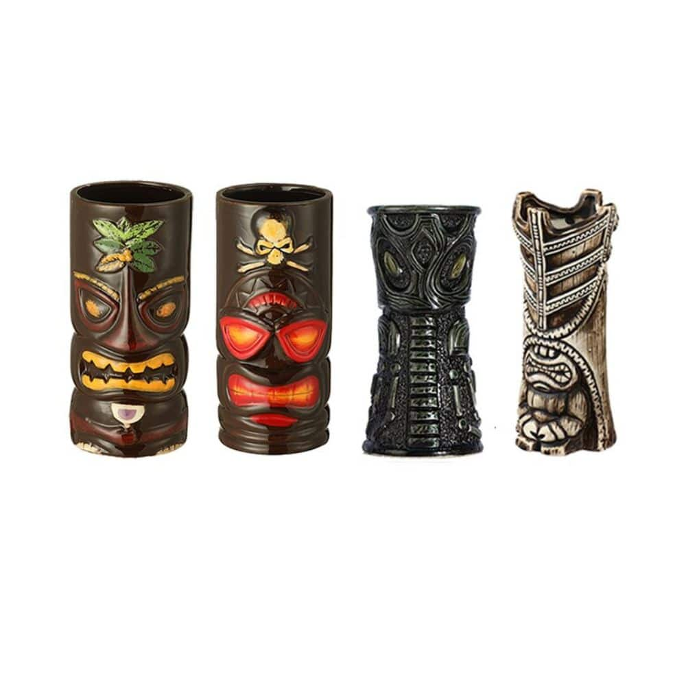 Coffret de 4 verres Tiki – masques polynésiens assortis