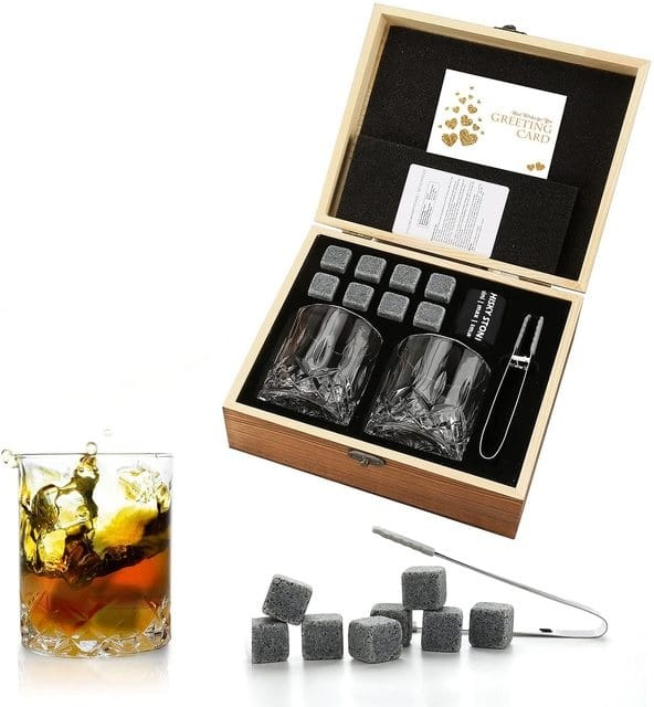 Coffret whisky en bois – 2 verres et 8 pierres