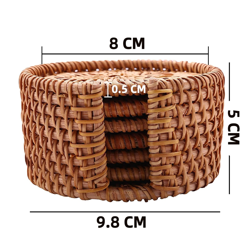 Lot de 6 dessous de verre en osier tressé – 9,8 cm