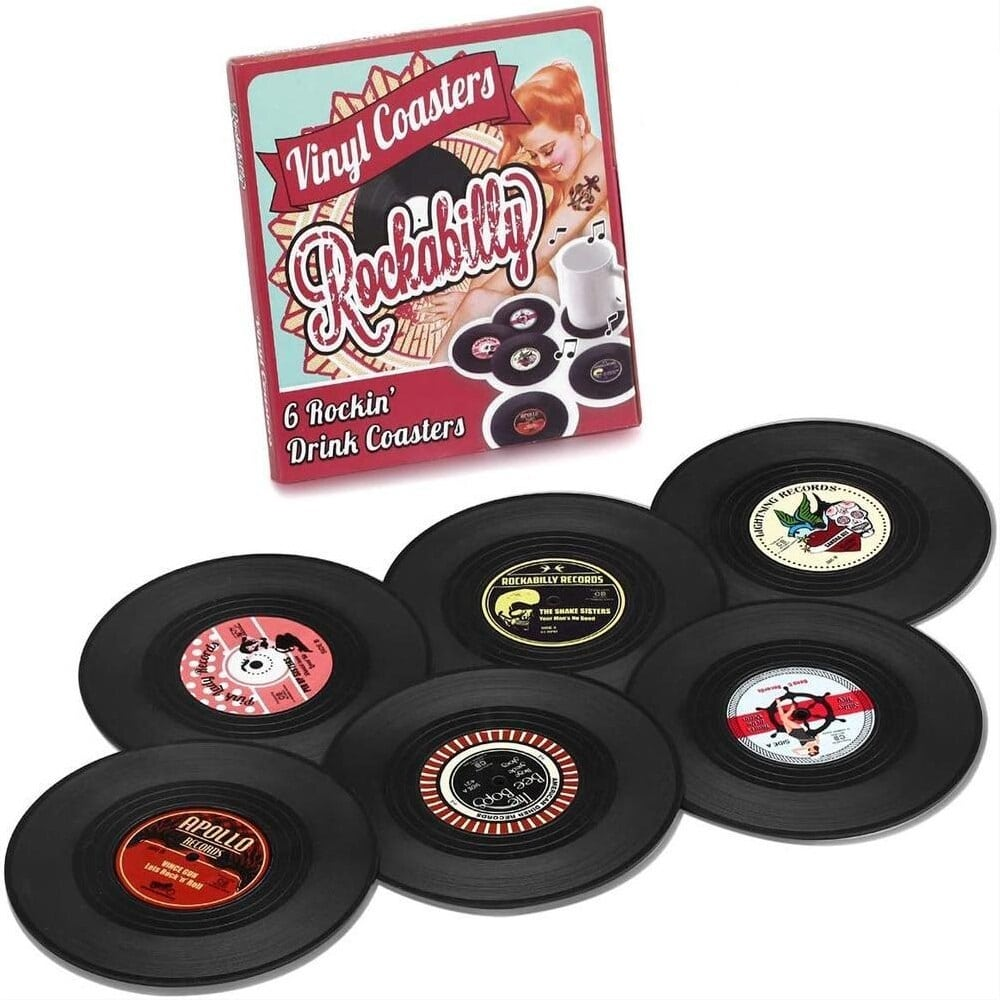 Lot de 6 dessous de verre vinyle rétro – disques 45 tours