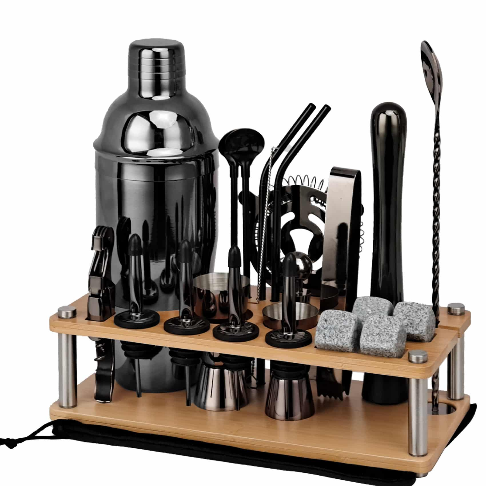 Kit cocktail Cobbler noir avec accessoires à whisky