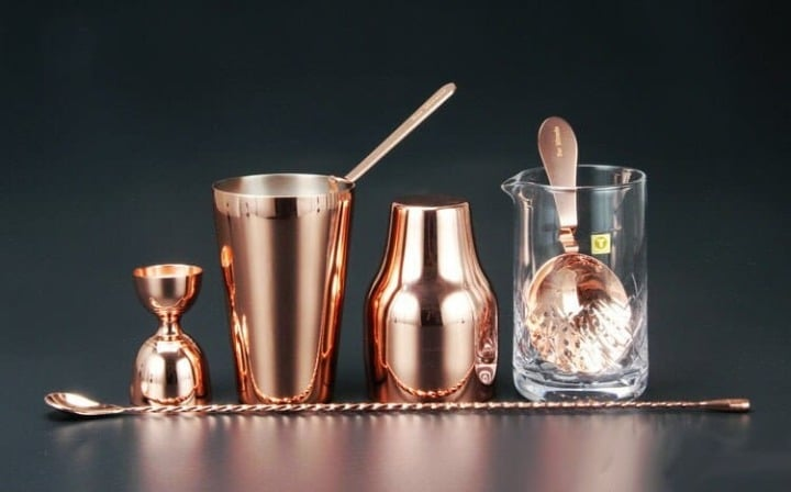 Kit cocktail rose saumon – shaker Boston 5 pièces