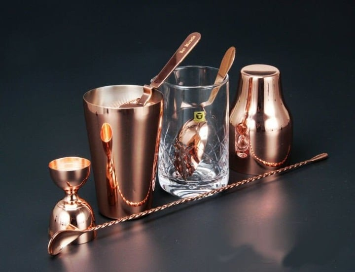 Kit cocktail rose saumon – shaker Boston 5 pièces