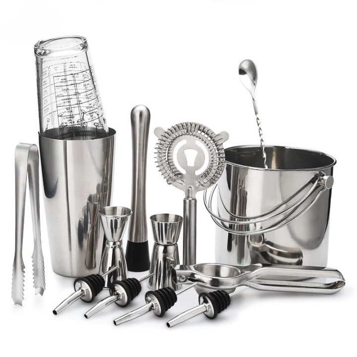 Kit cocktail professionnel avec seau à glace – 12 pièces