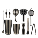 Kit barman Boston noir 10 pièces – mixologie complète