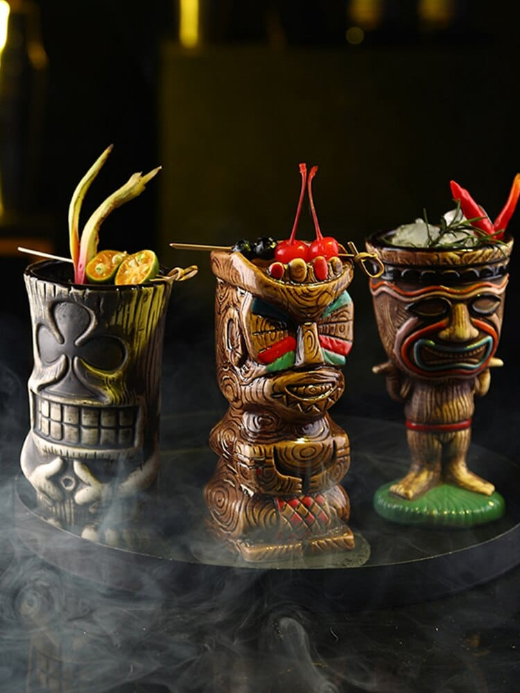 Coffret de mugs Tiki totem – cocktails tropicaux