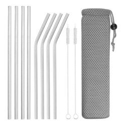 Lot de 8 pailles inox avec goupillons et pochette – vue 1