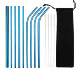 Lot de 9 pailles en inox Bleu en Inox – réutilisables