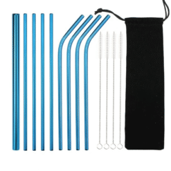 Lot de 9 pailles en inox Bleu en Inox – réutilisables – vue 1