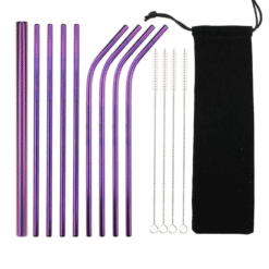 Lot de 9 pailles en inox Violet en Inox – réutilisables – vue 1