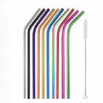 Lot de 10 pailles inox colorées réutilisables