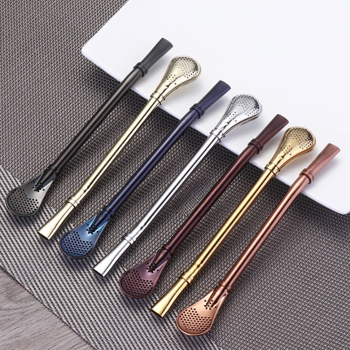 Cuillère-paille inox 2-en-1 pour cocktails