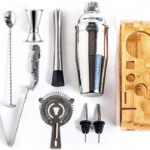 Kit barman inox 8 pièces avec support en bois