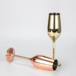 Duo de flûtes à champagne martelées – doré et cuivre