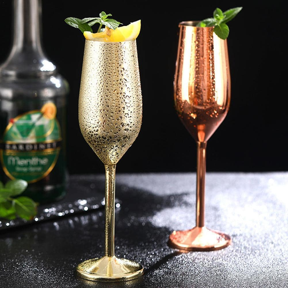 Duo de flûtes à champagne sur pied – finition métallisée