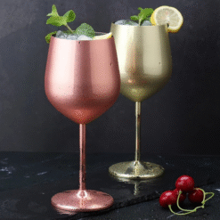 Verre à vin métallisé sur pied – finition rose gold – vue 1