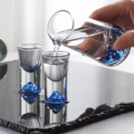 Duo de verres à shot Montagne – socle glacier bleu 10 ml