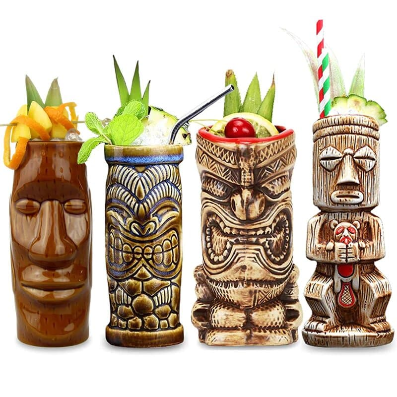 Coffret de 4 verres Tiki multicolores – 330 à 490 ml