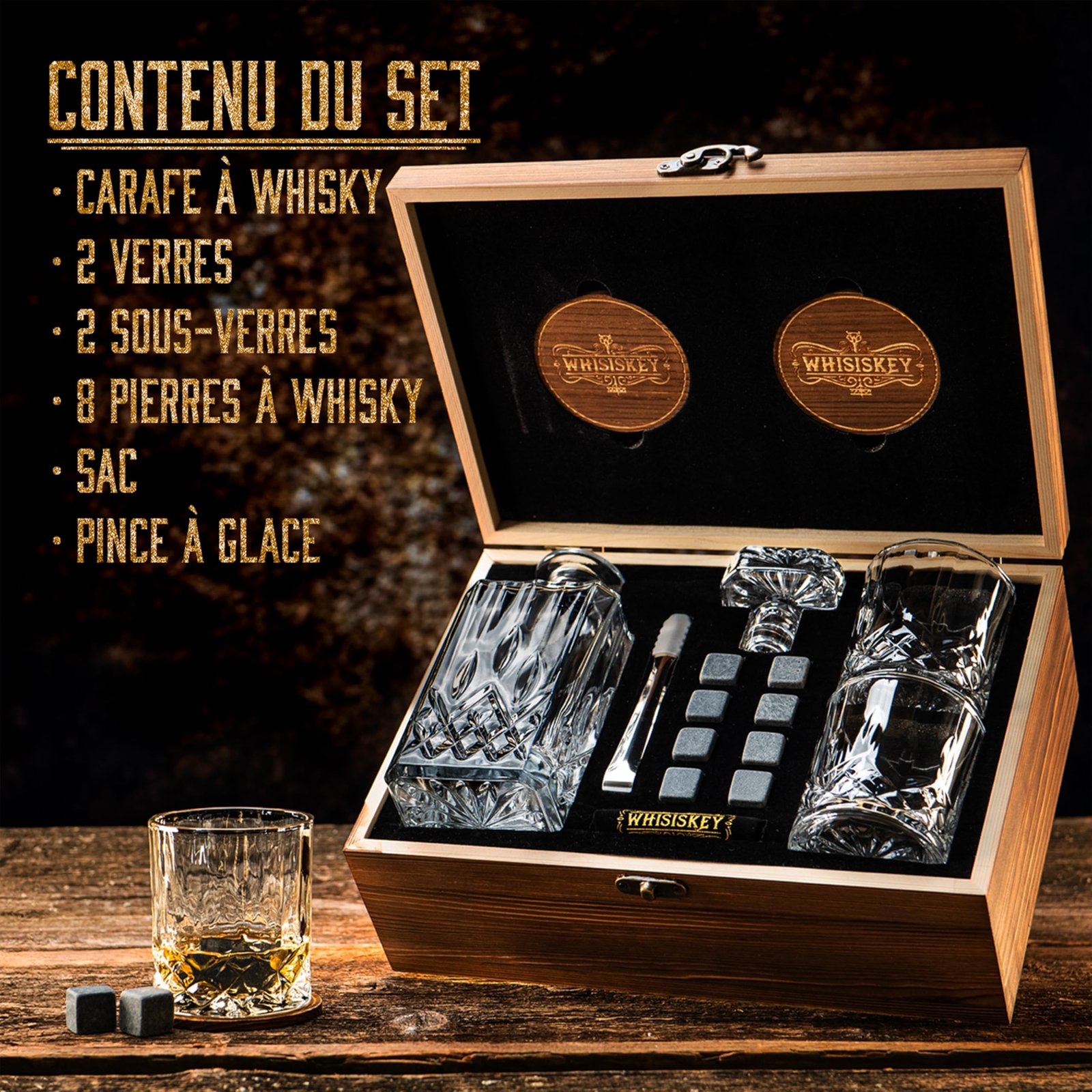 Coffret Cadeau Complet Whisky - 5 Pièces avec Carafe Décanteur