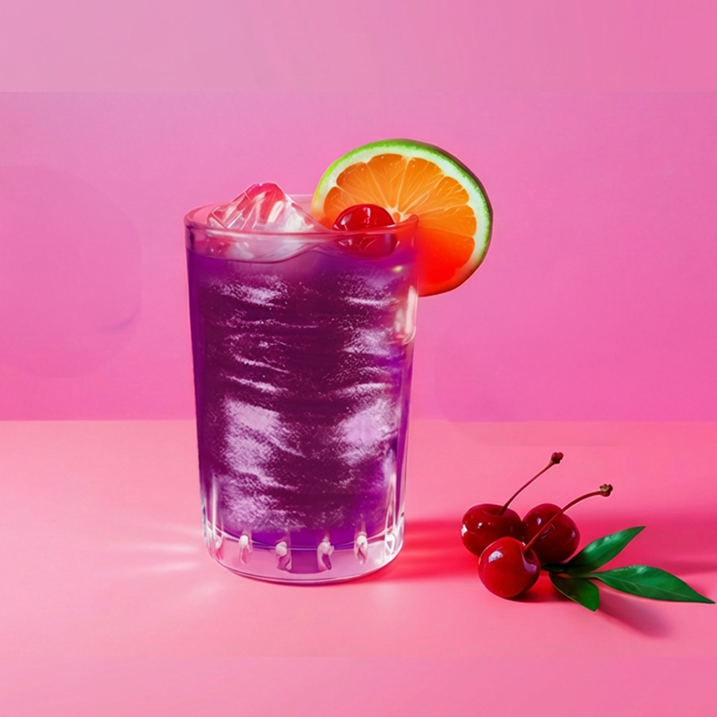 Cocktail pourpre scintillant avec paillettes comestibles